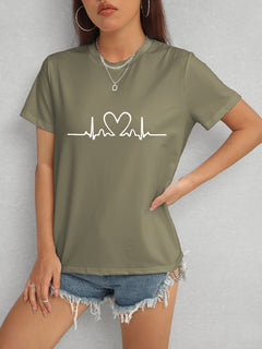 Life Heart Round Neck Short Sleeve T-Shirt