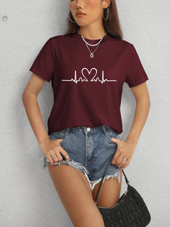 Life Heart Round Neck Short Sleeve T-Shirt