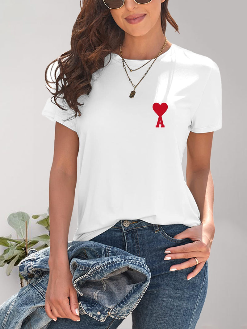 Classic Heart Round Neck Short Sleeve T-Shirt