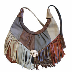 Fringe Hobo Bag - Soft Genuine Leather Brown Color