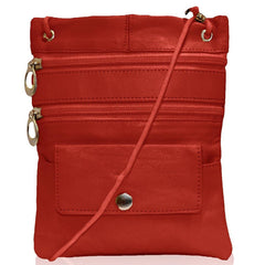 Genuine Leather Multi-Pocket Crossbody Purse Bag - Beige