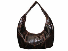 Large Top Zip Hobo Genuine Leather Red Color