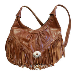 Fringe Hobo Bag - Soft Genuine Leather Brown Color
