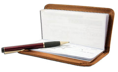 Deluxe RFID-Blocking Leather Check Book Holder - Tan