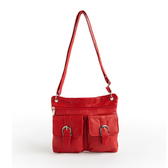 Deluxe Functional Multi Pocket Leather Crossbody Bag - Red