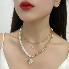 Gold-Plated Glass Pearl Necklace
