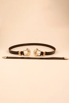 Slim Double Buckle PU Leather Belt!