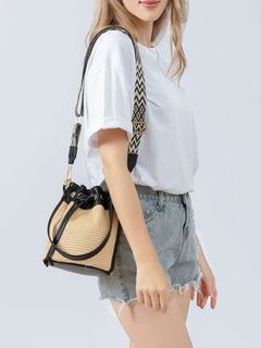 The PU Leather & Straw Bucket Bag