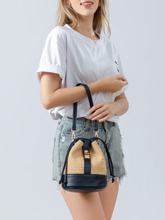 The PU Leather & Straw Bucket Bag