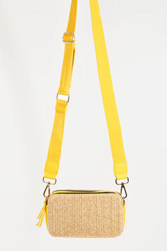 Straw Contrast Two-Zipper Crossbody Bag