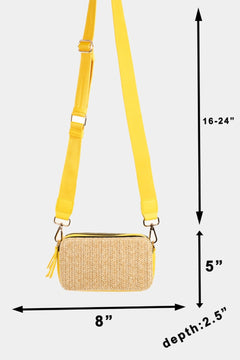 Straw Contrast Two-Zipper Crossbody Bag
