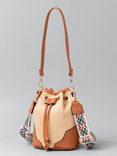 The PU Leather & Straw Bucket Bag