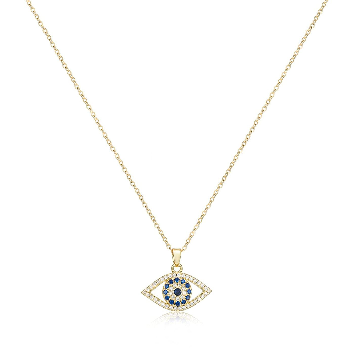 Blue Crystal Evil Eye Protector 14k Gold Plated Necklace for Women