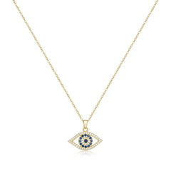 Blue Crystal Evil Eye Protector 14k Gold Plated Necklace for Women