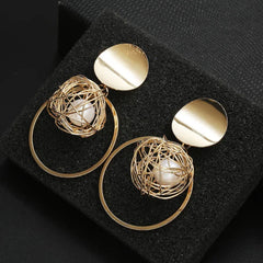 Gold Ball Of Pearl Drop Fashion Earrings