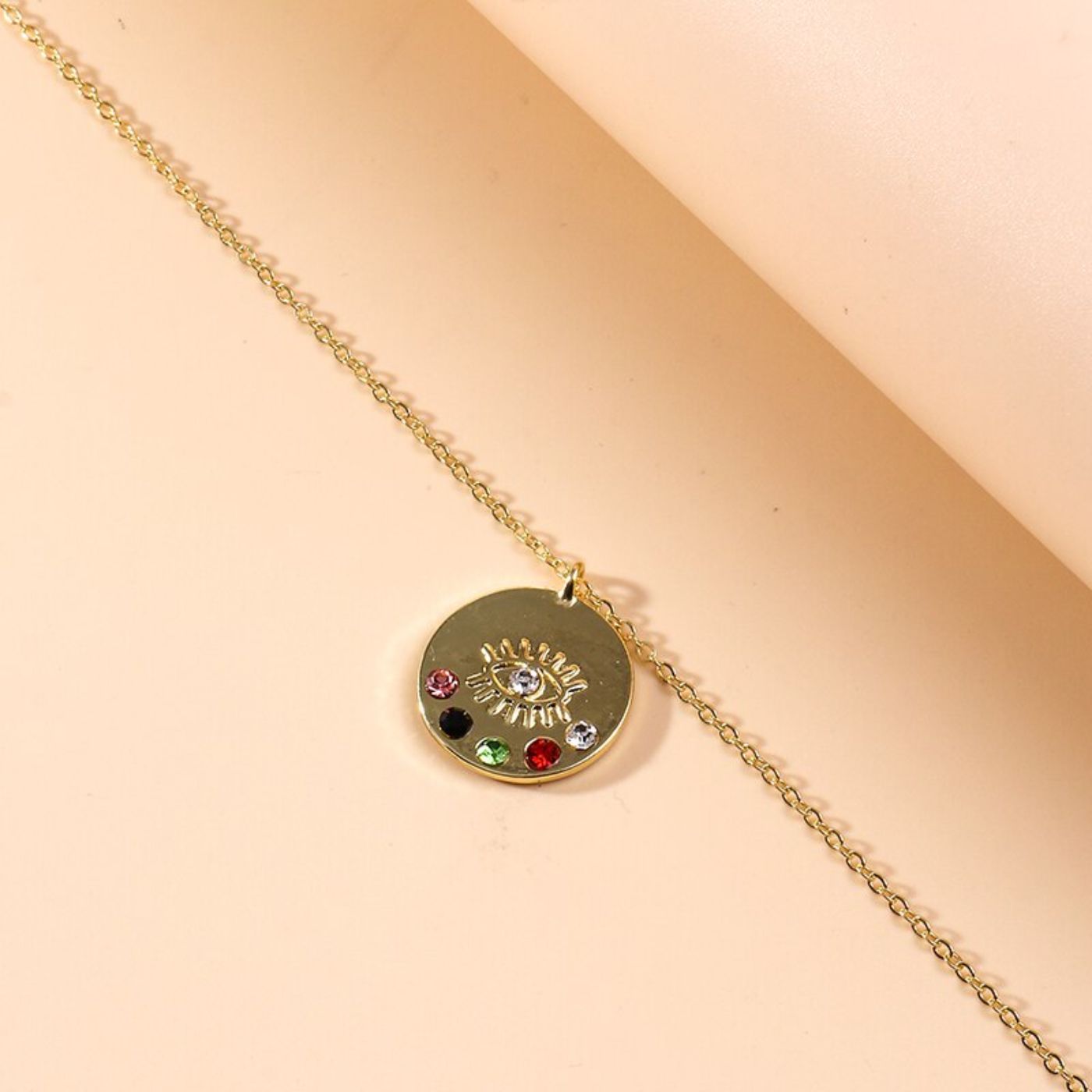 Colorful Rhinestones Evil Eye Protector Gold Necklace