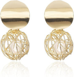 14K gold Plated Nest Pearl Ball Stud Earrings