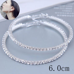 Silver Zircon Large Hoop Earrings For Women