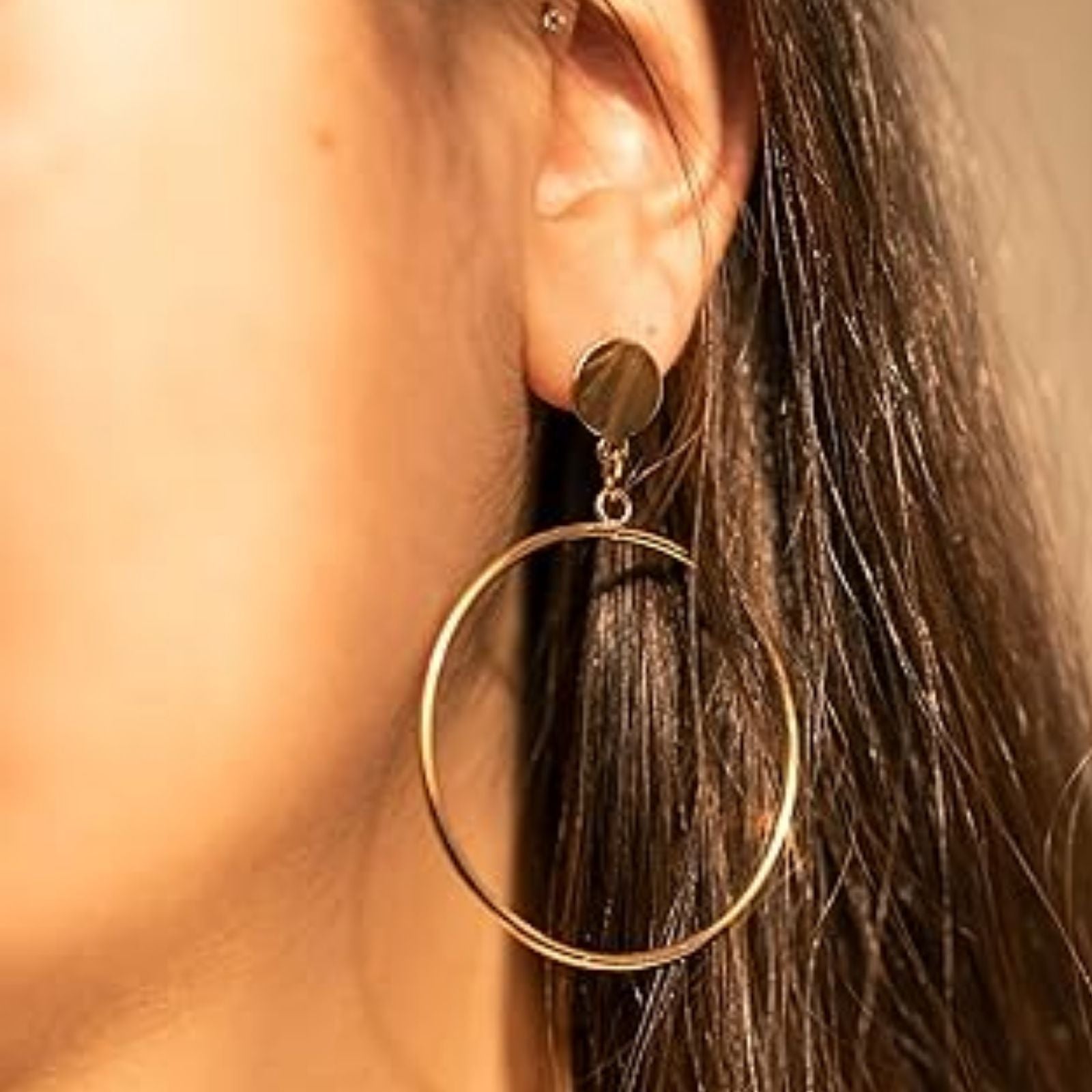 Slim Dangle Gold Hoop Earrings