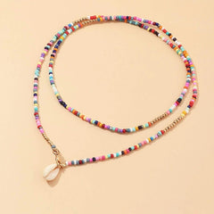 Wrap Around Colorful Beads Necklace With Shell Pendant