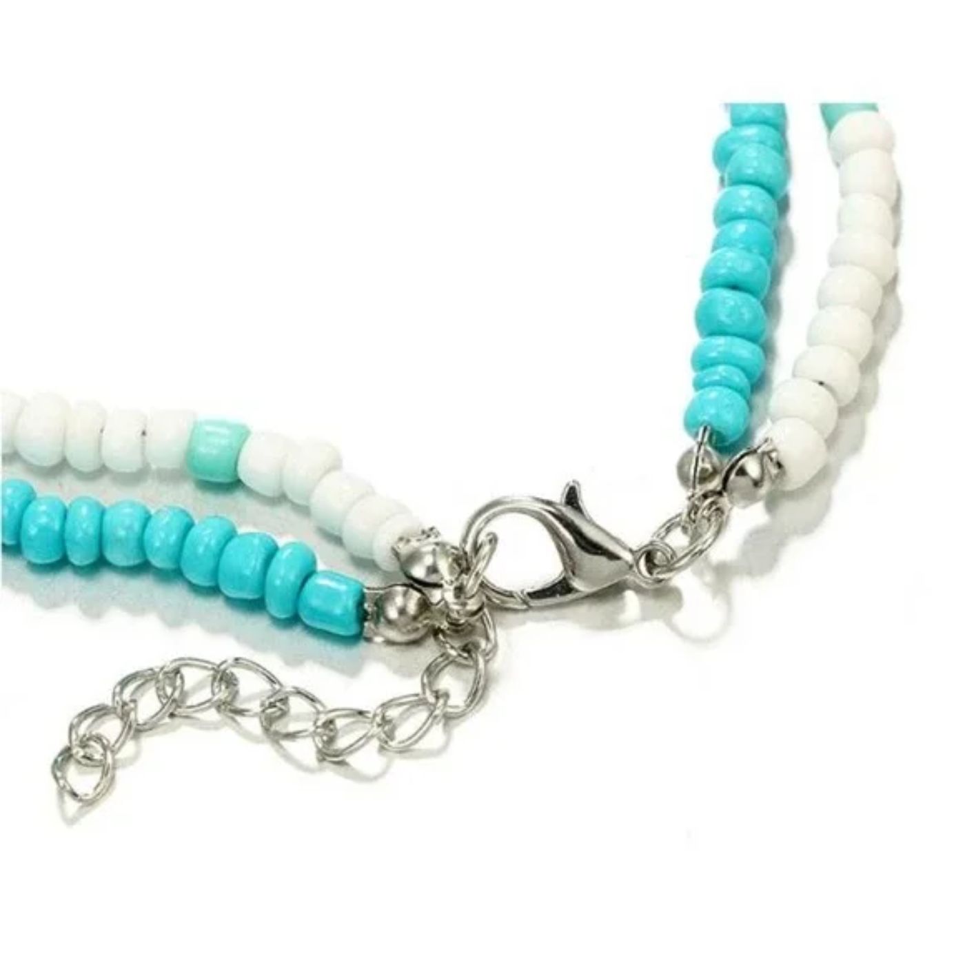 Summer Blue and White Beads 2 Layers Anklet Bracelet