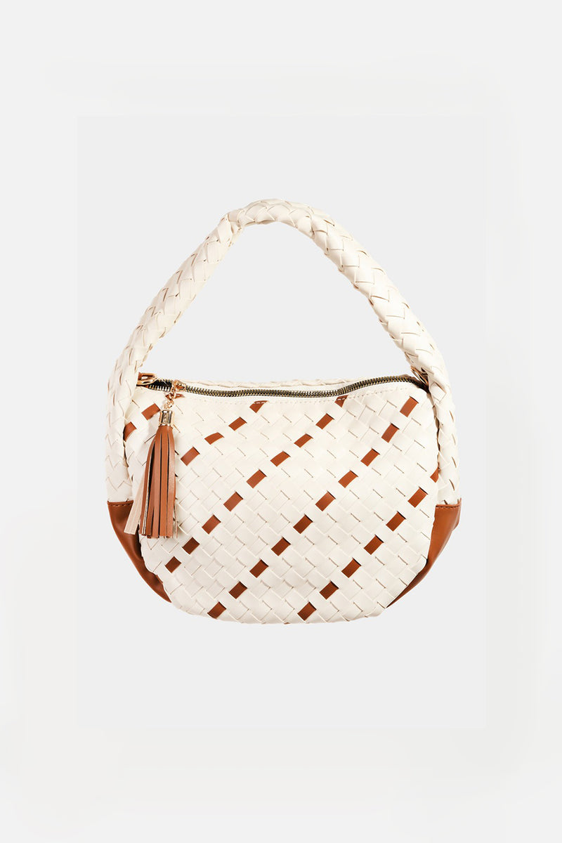 The Tassel Detail Weave Semi Circle Bag