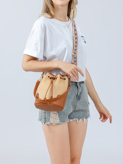 The PU Leather & Straw Bucket Bag