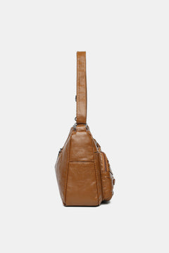 Multi-Pocket Vegan Leather Hobo Bag