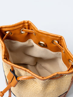 The PU Leather & Straw Bucket Bag