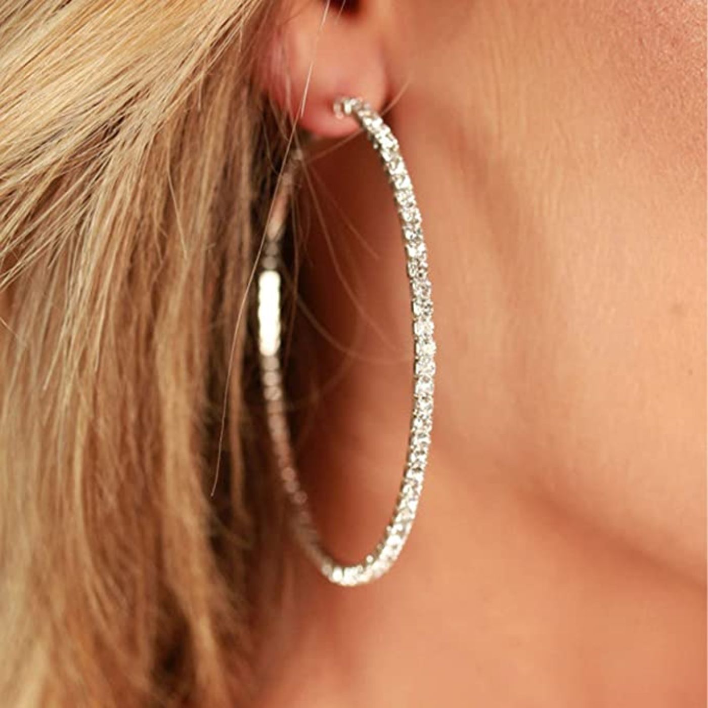 Silver Zircon Large Hoop Earrings For Women