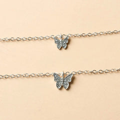 Double Layered Sparkling Silver Butterfly Necklace