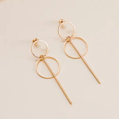 Graceful 14K Gold Plated Line and Circle Drop Earring