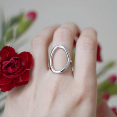Simple And Stylish Oval 14K Gold Plated Adjustable Ring