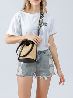 The PU Leather & Straw Bucket Bag