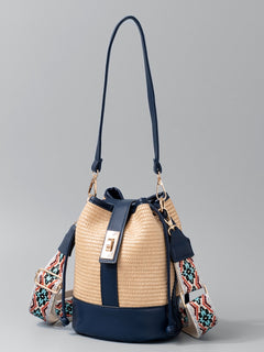 The PU Leather & Straw Bucket Bag