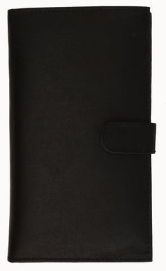 Men's Long Leather Bi-Fold Wallet with Button Closure