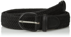 Unisex Braided Elastic Woven Stretch Belt with Genuine Leather Buckle Grey Color