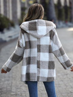 Plaid Open Front Hooded Coat - Cozy and Stylish for Any Occasion