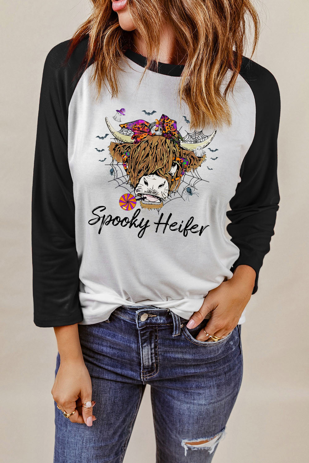 Round Neck Raglan Sleeve Halloween Theme T-Shirt