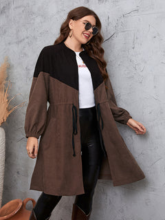 Two-Tone Dropped Shoulder Trench Coat - Curve Women's Apparel Wholesale