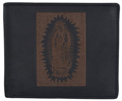 AFONiE RFID Rustic Men Wallet-Guadalupe Virgin Design Craft Stamp