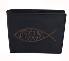 AFONiE RFID Rustic Men Wallet-Jesus Design Craft Stamp