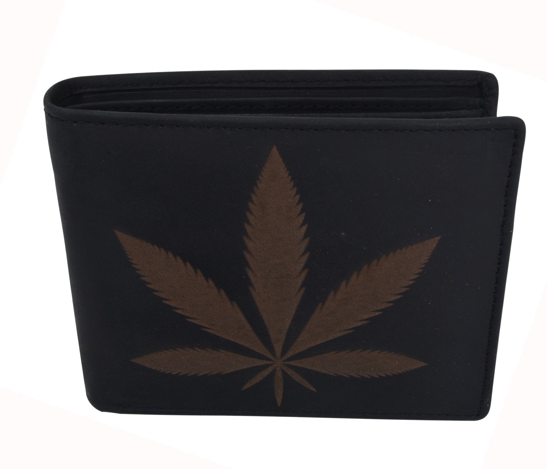 AFONiE RFID Rustic Men Wallet-Marijuana Leaf Design Craft Stamp