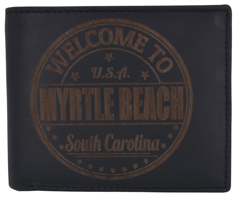 AFONiE RFID Rustic Men Wallet-Myrtle Beach Design Craft Stamp
