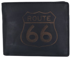 AFONiE RFID Rustic Men Wallet-Route66 Design Craft Stamp