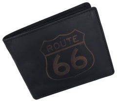AFONiE RFID Rustic Men Wallet-Route66 Design Craft Stamp