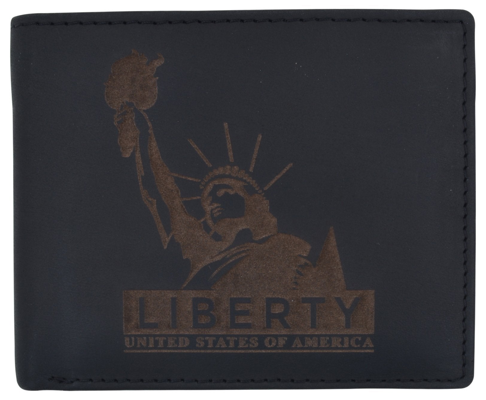  RFID Rustic Men Wallet-Statue Liberty Design Craft Stamp