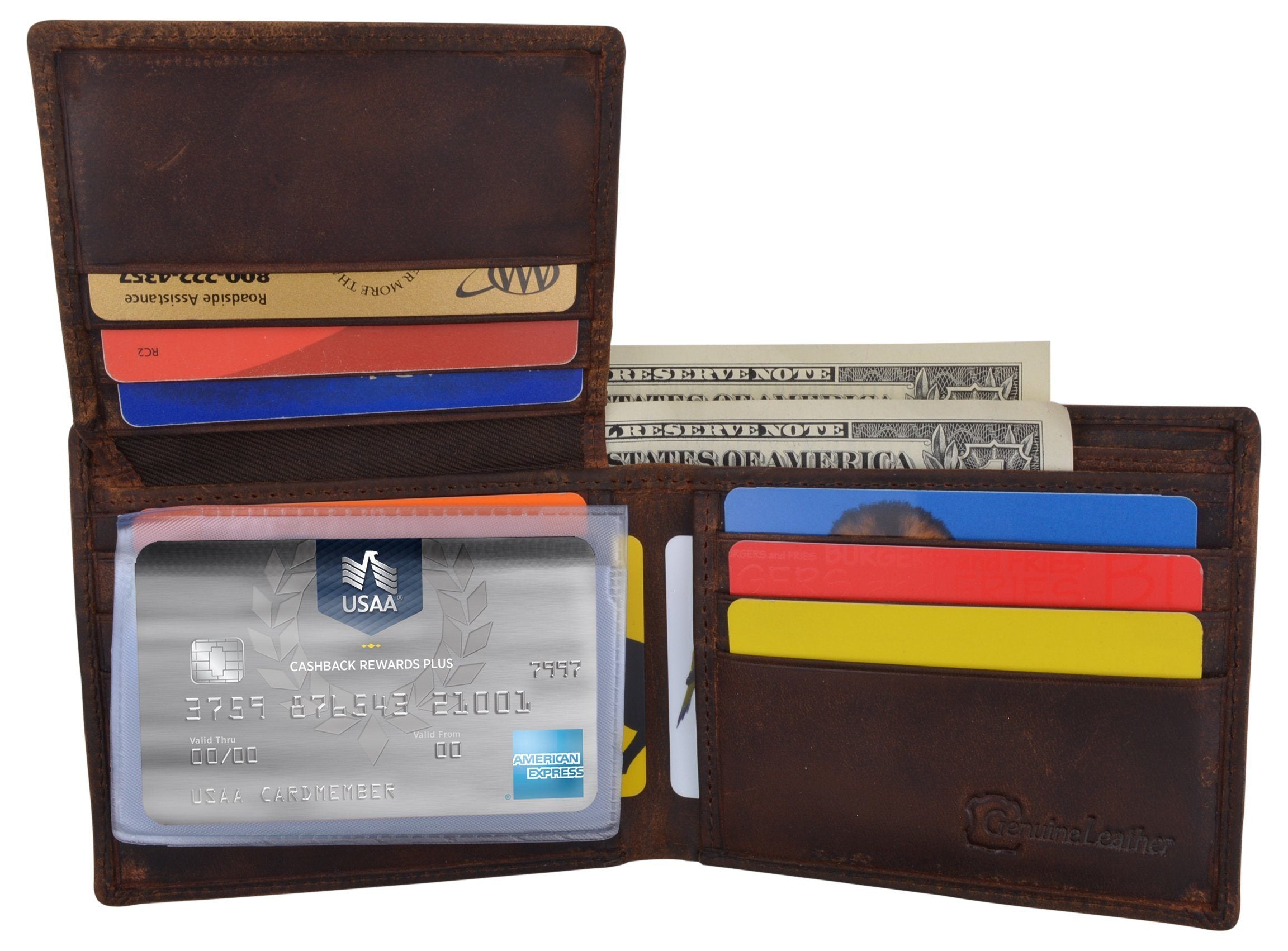 AFONiE RFID Rustic Men Wallet-Las Vegas Design Craft Stamp