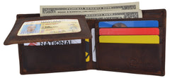 AFONiE RFID Rustic Men Wallet-Wolf Design Craft Stamp