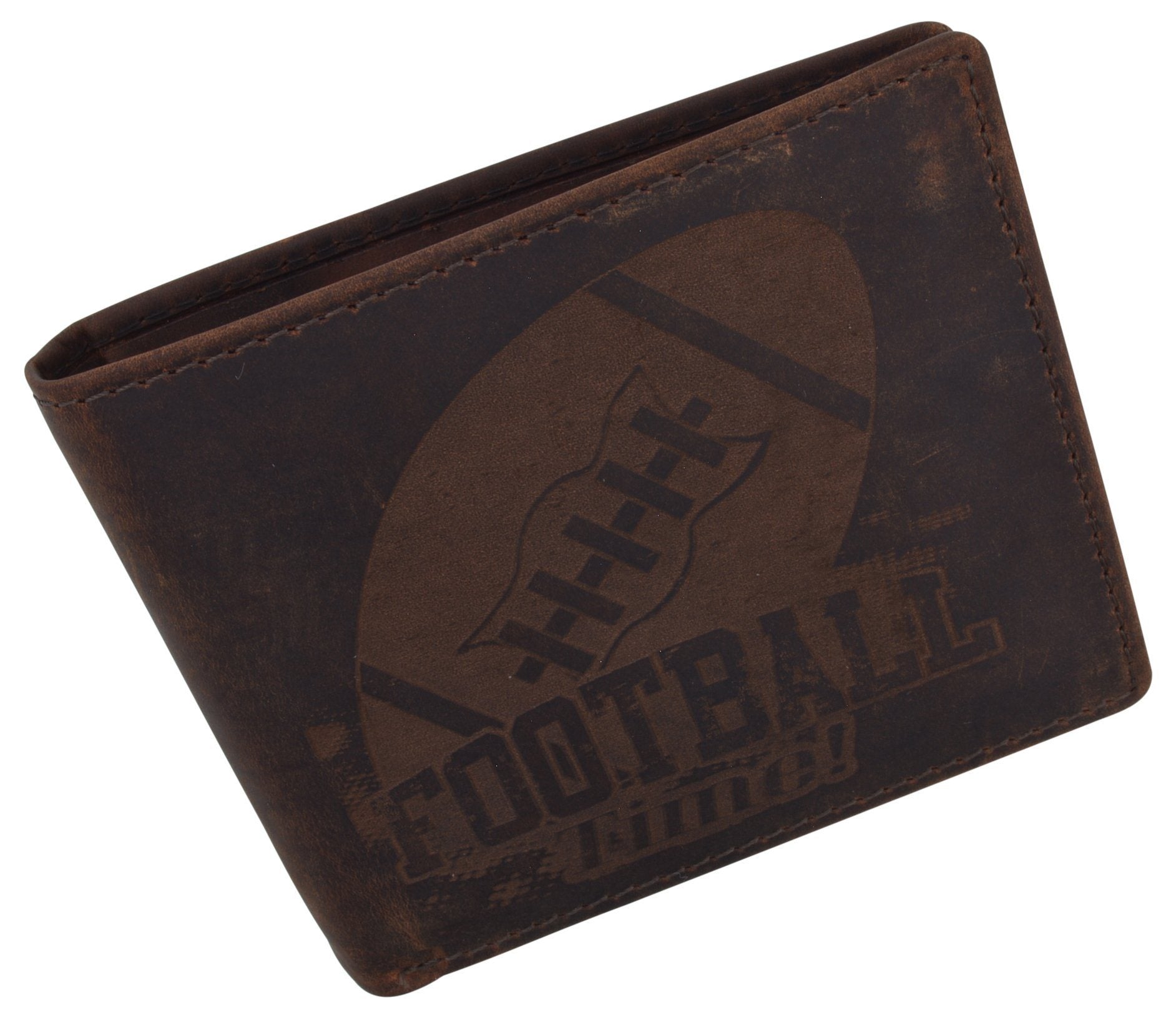 AFONiE RFID Rustic Men Wallet-Football Design Craft Stamp